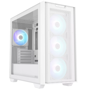Asus A21 Plus TG ARGB White microATX PC Case Pre-Installed ARGB Fans, Mesh Front Panel, Compatible with Hidden Port Motherboards