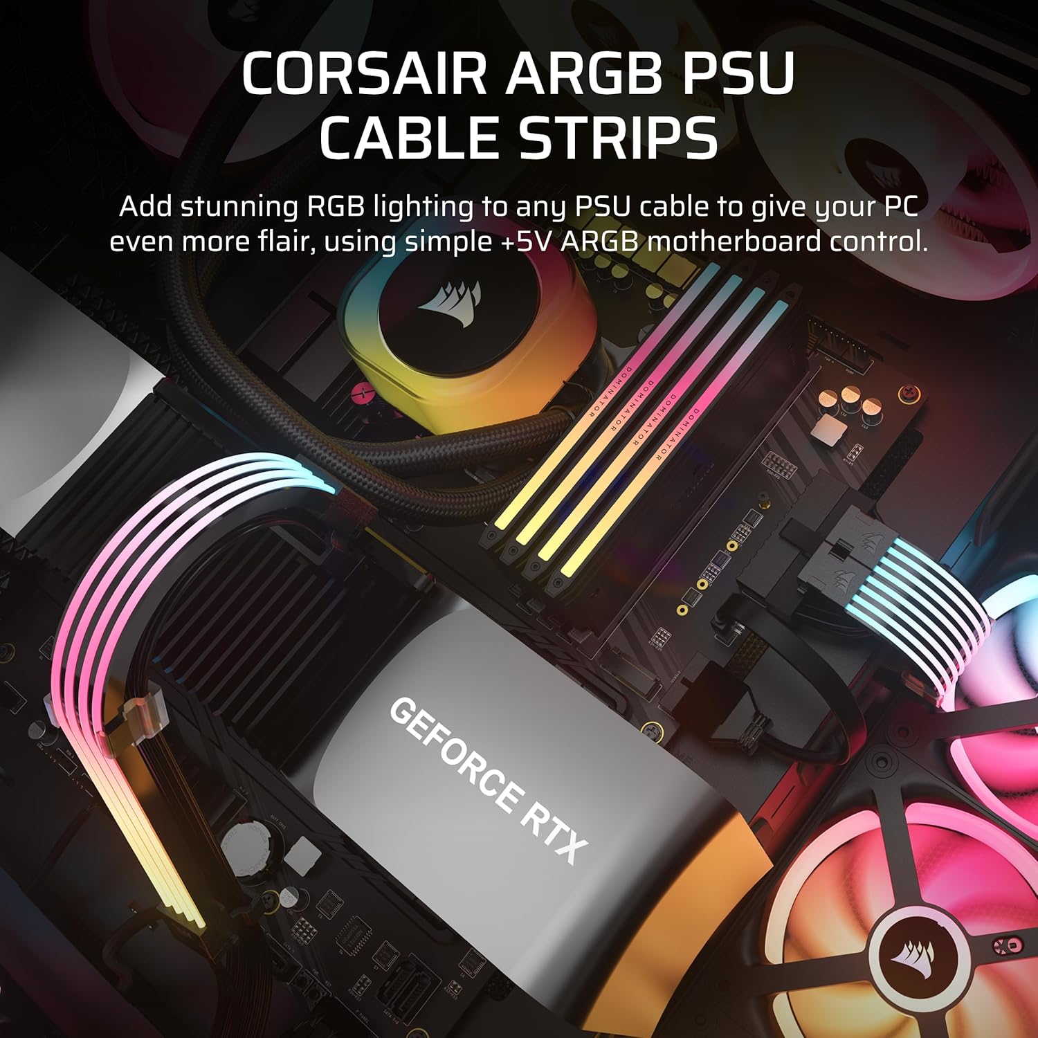 CORSAIR iCUE ARGB PSU Cable Strips – 2x 200mm LED Strips – 100 RGB LEDs ...