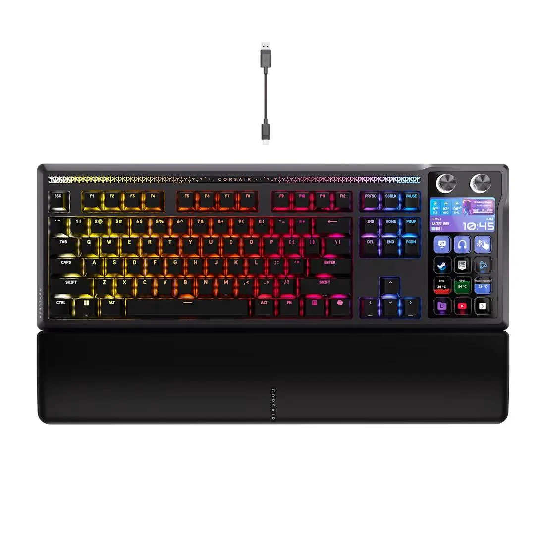 The CORSAIR GALLEON 100 SD is an all-in-one mechanical gaming keyboard and Elgato Stream Deck hybrid. Engineered with 12 programmable LCD keys, 2 rotary dials, a 5-inch display screen, pre-lubricated MLX Pulse linear switches, 8kHz AXON hyper-polling, hot-swappable switch sockets, 6-layer sound dampening, PBT keycaps, and a magnetic memory foam palm rest in Pakistan.