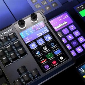 CORSAIR GALLEON 100 SD Stream Deck-Integrated Mechanical Gaming Keyboard with LCD screen, 12 display keys, and aluminum top frame