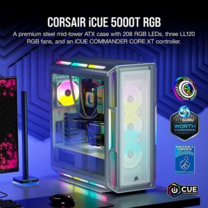 iCUE 5000T RGB Tempered Glass Mid-Tower ATX PC Case — White - Image 2